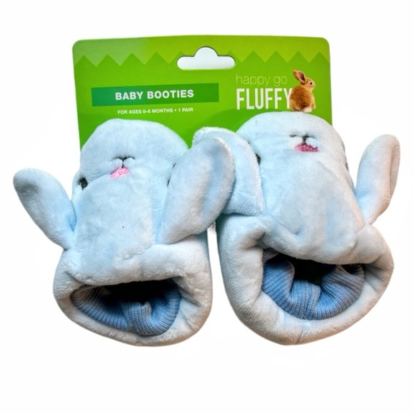 NWT Happy Go Fluffy Blue Bunny Baby Booties Size 0-6 Months - Picture 9 of 9